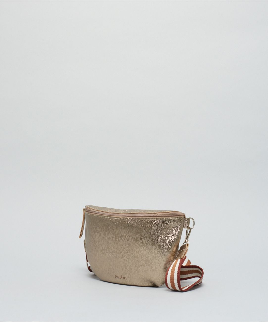 Bolsa p Couro Cadarco Listra - Prata Velho - Imagem 2