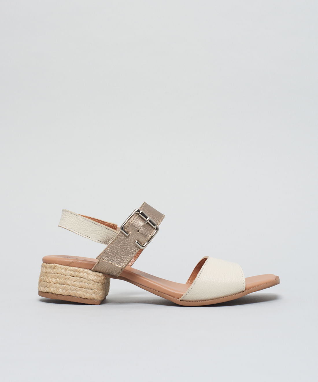 Sandalia Media Saltinho Rami - Off White/Prata Velho