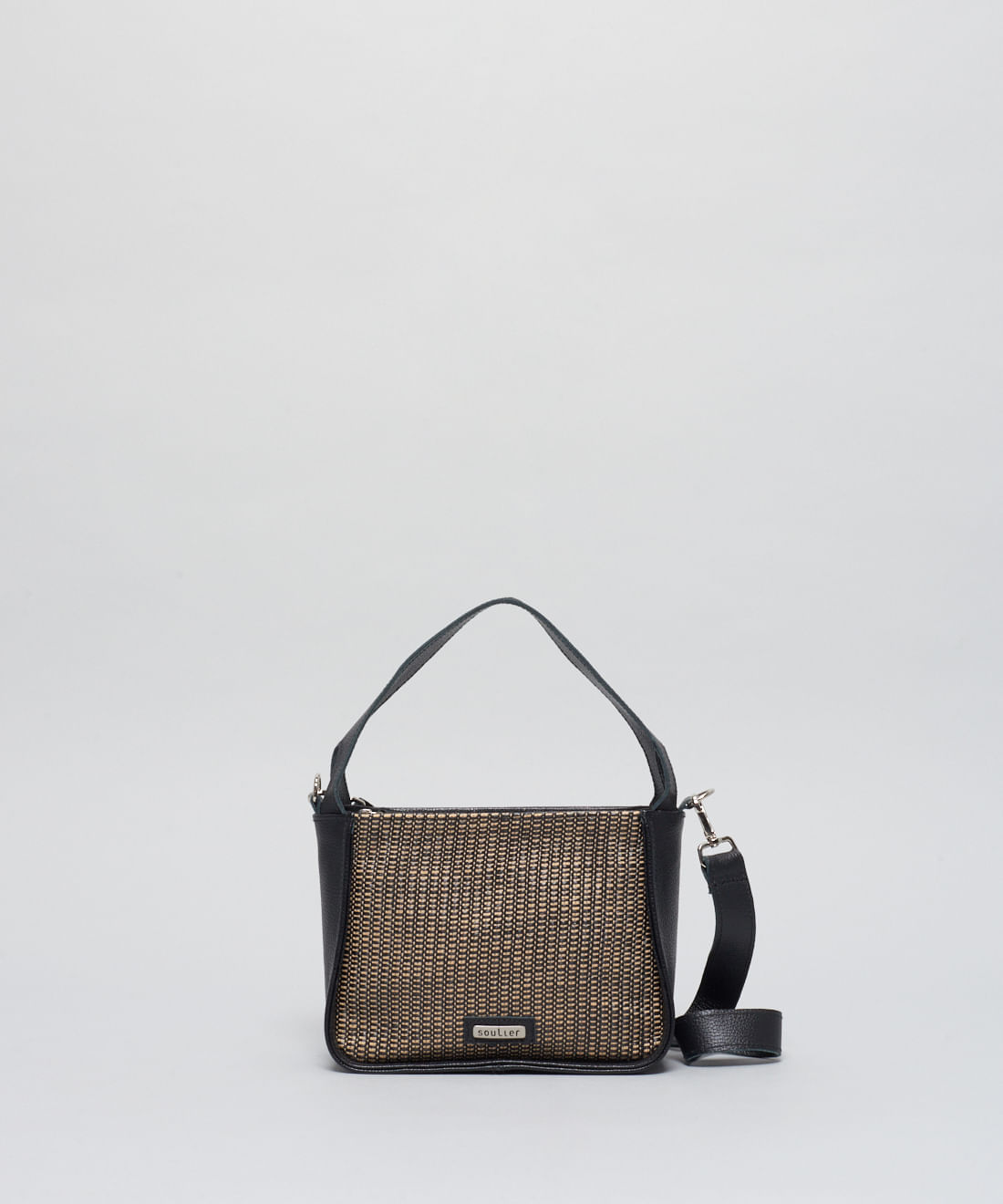 Bolsa p Couro Rafia - Palha Preto
