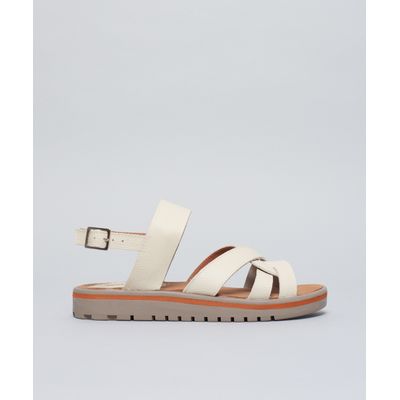 Rasteira Tratorada Couro Nataly - Offwhite