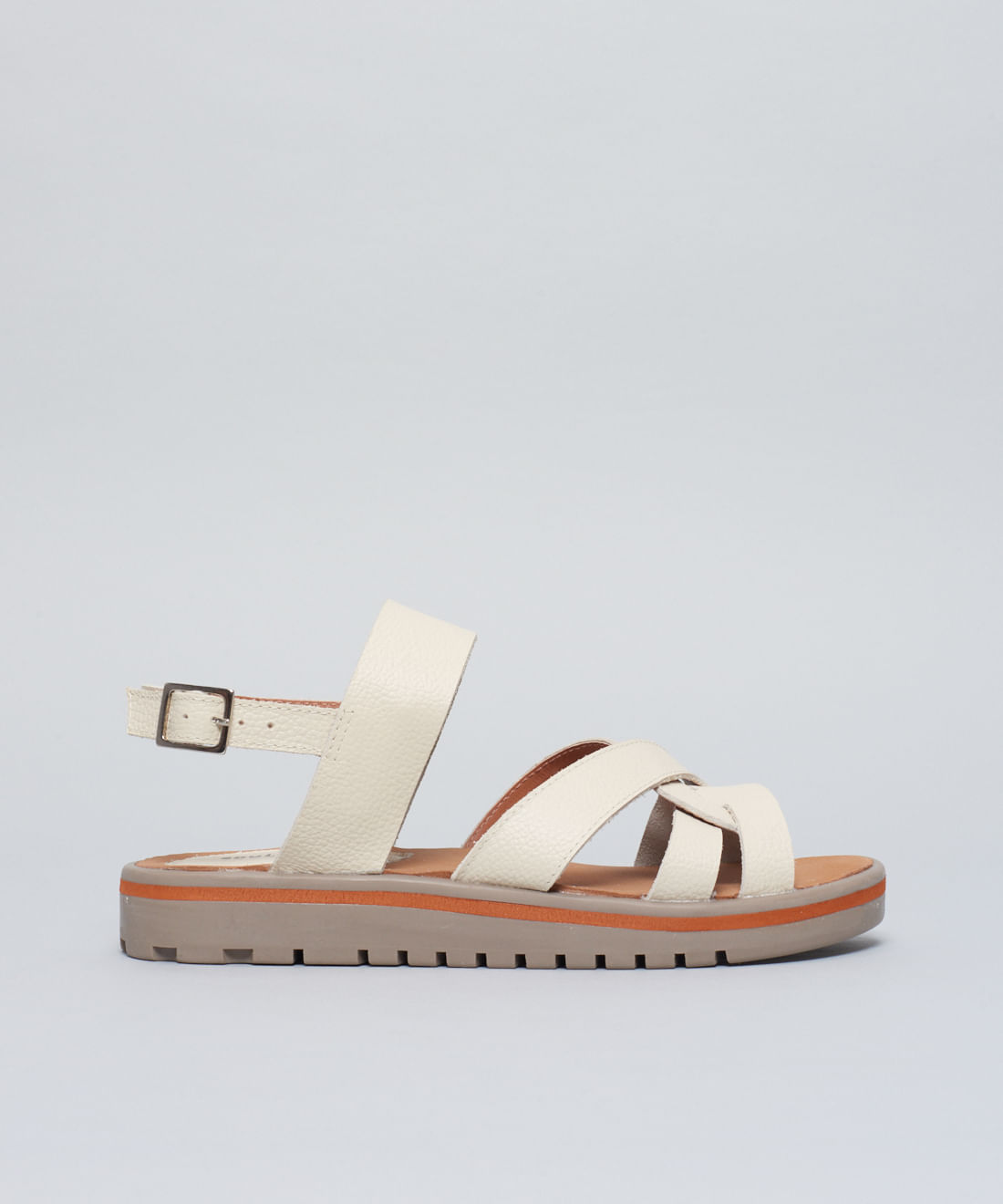 Rasteira Tratorada Couro Nataly - Offwhite