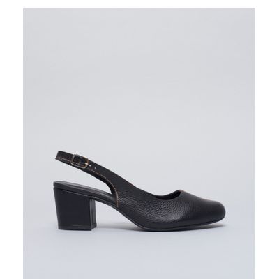 Scarpin Couro Pesponto - Preto