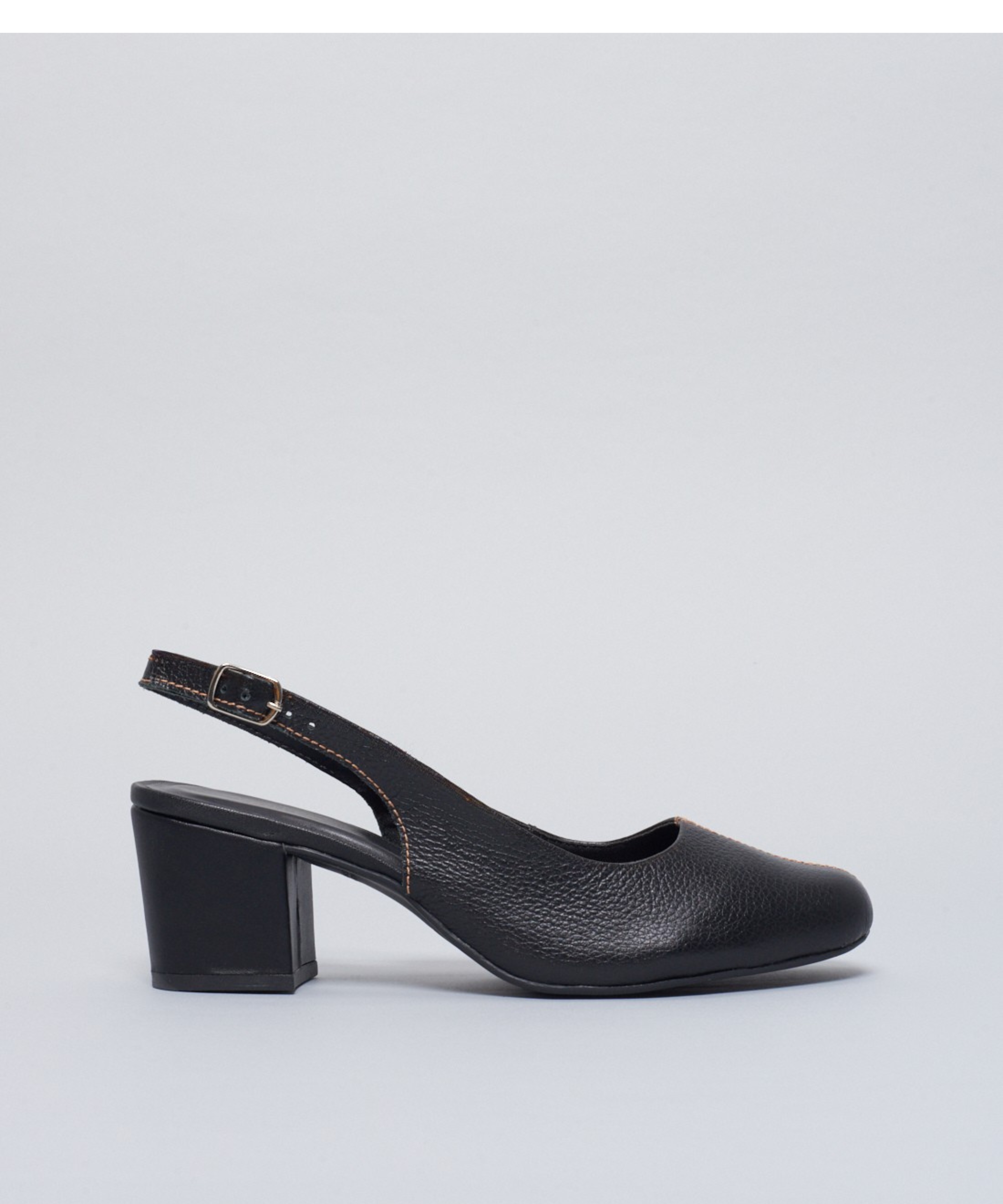 Scarpin Couro Pesponto - Preto