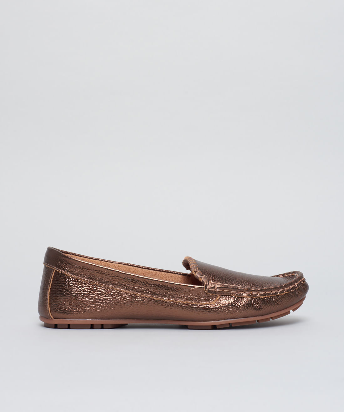 Mocassim Basico Couro Pespontos - Bronze