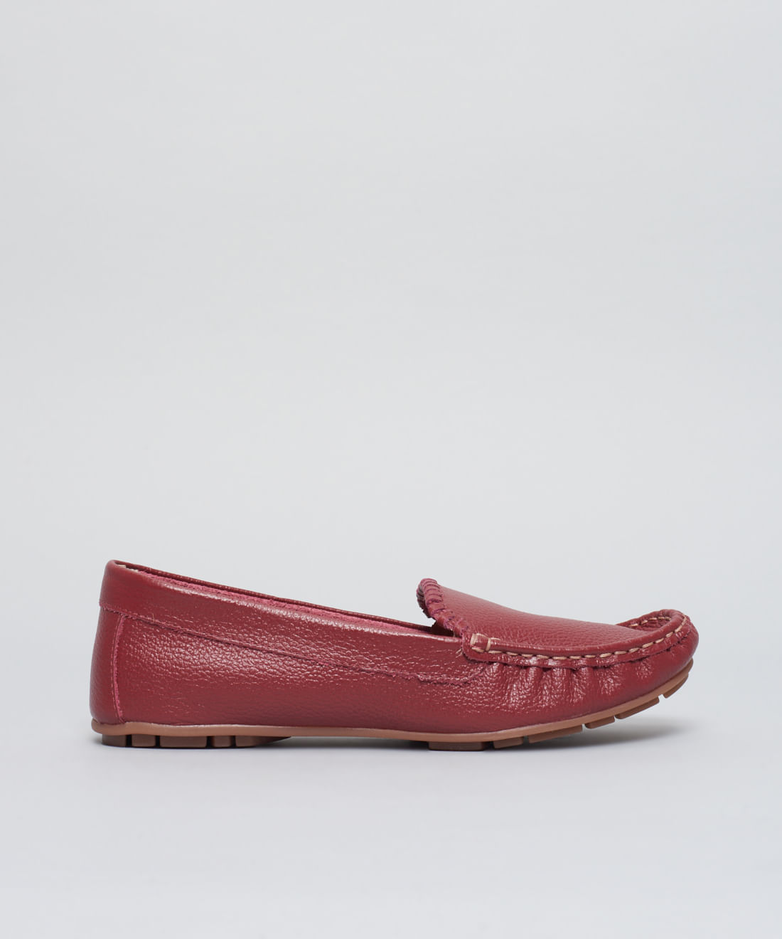 Mocassim Basico Couro Pespontos - Merlot