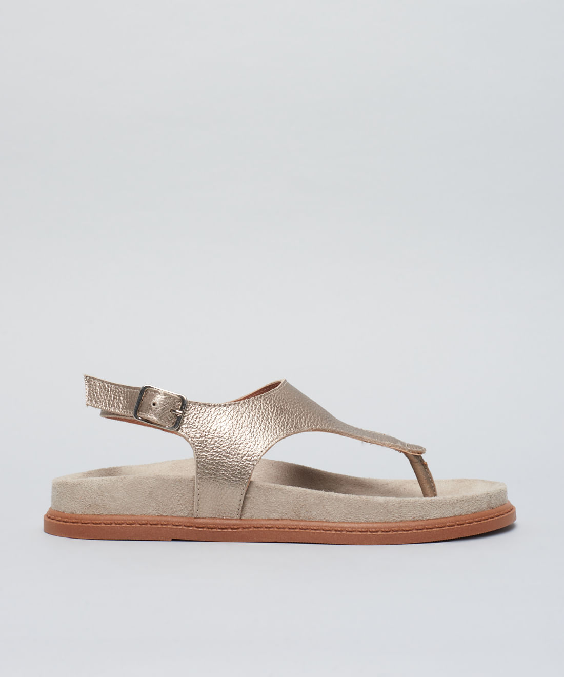 Rasteira Anatomica v Couro - Prata Velho