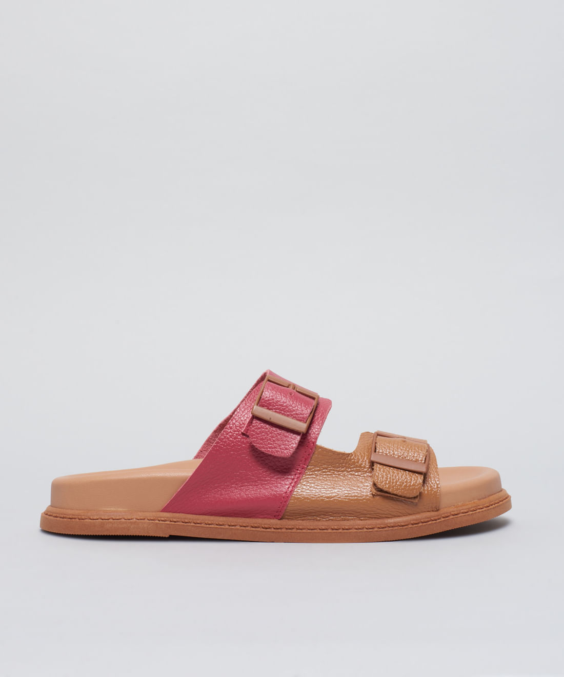 Rasteira Anatomica Couro Duo - Caramelo/Cereja