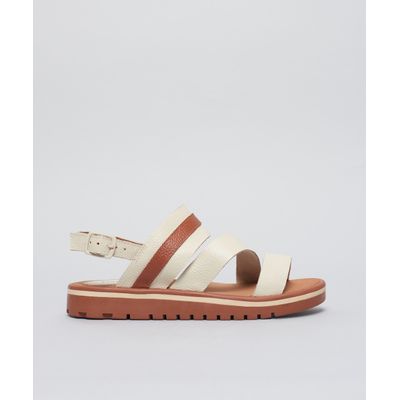 Rasteira Tratorada Couro Mari - Offwhite